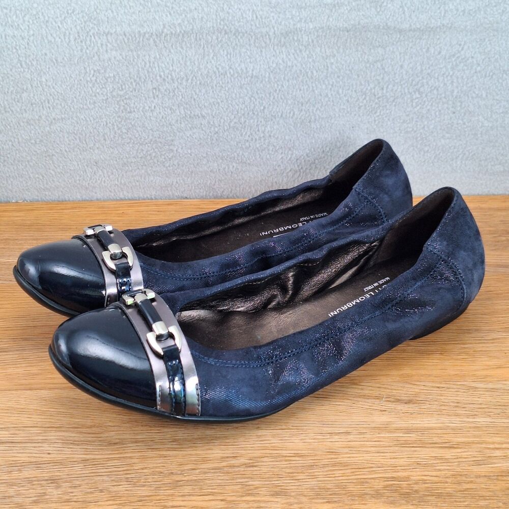 AGL Women's 11 EU 41.5 Ballet Flats Navy Suede Patent Cap Toe Italy Comfort Shoe